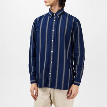 Tommy Hilfiger Men's Shadow Stripe Long-Sleeve Patterned Shirt - Navy/White