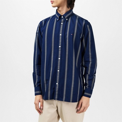 Tommy Hilfiger Men's Shadow Stripe Long-Sleeve Patterned Shirt - Navy/White