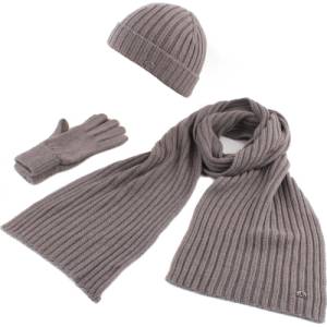  Комплект мъжки вълнен шал, шапка и ръкавици JailJam Top Wool Set 3, Кафявосив