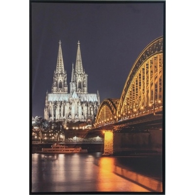 Bondecor Obraz "Most a katedrála gold" - tisk na plátno vložené do MDF rámu, 59x84 cm
