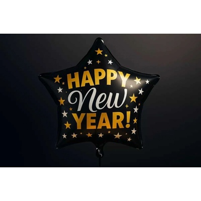 PartyDeco Fóliový balón Happy New Year černo-zlatý
