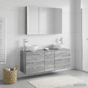 vidaXL Комплект мебели за баня 4 бр. Сив Сонома (3406708)