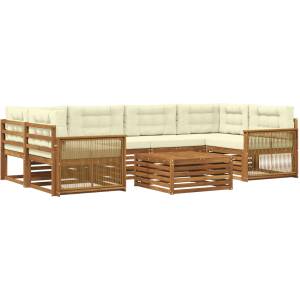 vidaXL Комплект дивани за открито 7 бр. Натурален и Крема (3383088)