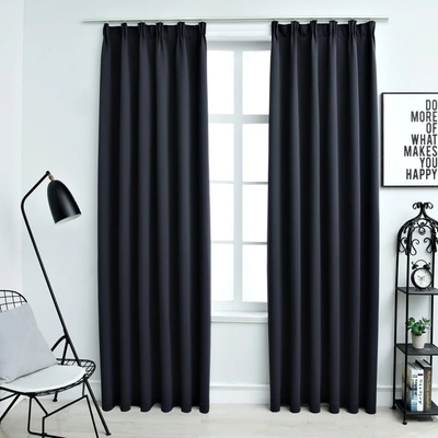 vidaXL Затъмняващи завеси с куки, 2 бр, антрацит, 140x225 см (134423)