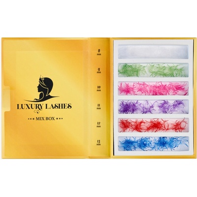 Luxury Lashes 6D Color MIX farieb Riasy Premium sypané v hotovom vejáriku 1 000 Ks Zakrivenie umelých rias: CC, Dĺžka umelých rias: 12 mm, Hrúbka rias: 007