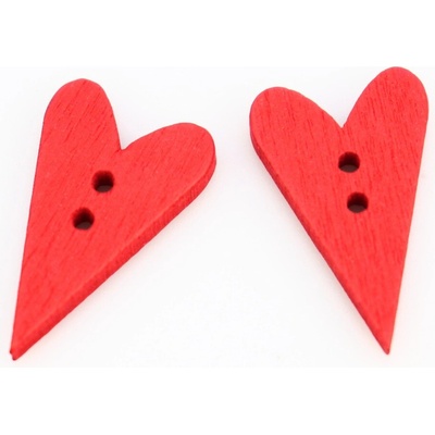 Pro Háčkování Knoflík srdce, dřevěný 25x15 mm červený