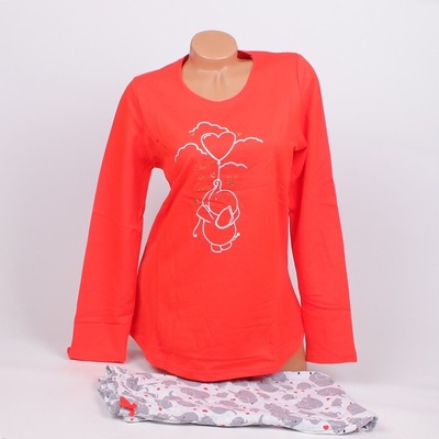 Дамска зимна ватирана пижама в червено и сиво със слонче