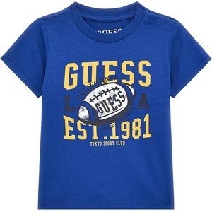 GUESS Синя тениска с къс ръкав с цветни детайли отпред за бебе момче Guess