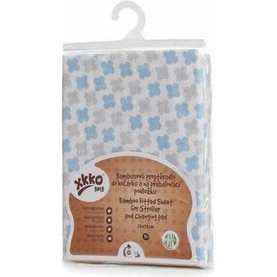 XKKO BMB prostěradlo s gumou do kočárku Baby Blue Cross 50x70