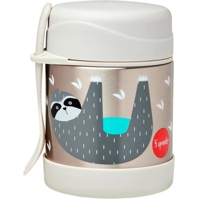 Skip Hop Zoo Steel Termoska na jídlo + vidlička 3 Sprouts Sloth Gray 325 ml