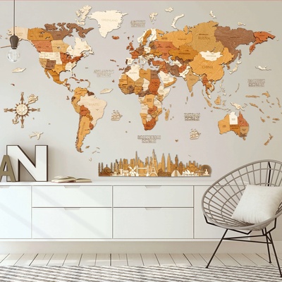 Nástěnná dřevěná mapa světa L150 - Explorer - 150 x 100 cm – Zboží Dáma