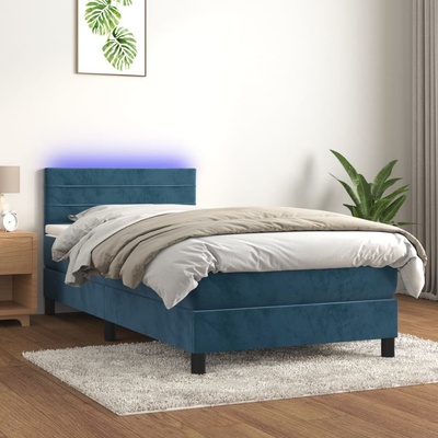 Petrashop 3134439 boxspring postel s matrací a LED tmavě modrá samet