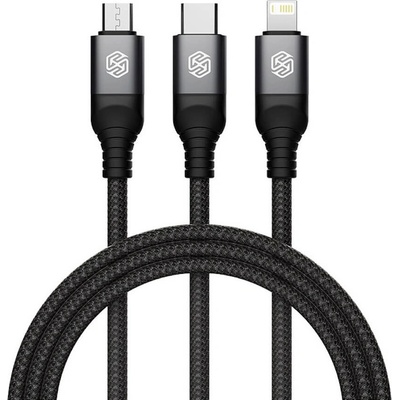 Универсален USB-A кабел с Lightning, microUSB и USB-C конектори (150 см) - Nillkin Swift Pro 3-in-1 USB-A Fast Charging Cable 4.4A (черен) (NLK1516)