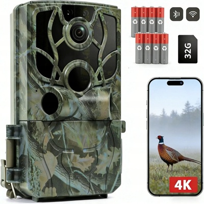Lesní fotopast kamera 4K 48Mpx IR senzor pohybu WiFi a Bluetooth + 32GB