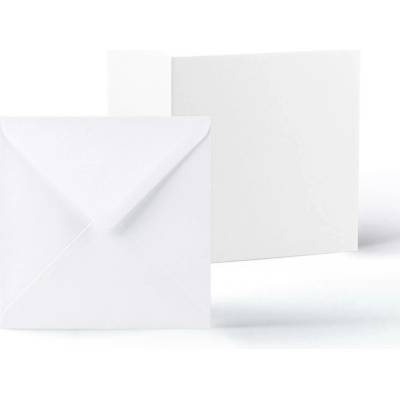 Hladké bílé kartičky 250 g/m² a obálky 100 g/m² – balení - 130 x 130 mm + 125 x 125 mm - Bílá