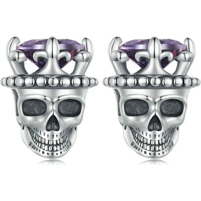 Grace Silver Jewellery stříbrné náušnice Lebka s korunou Halloween E-BSE892/157 stříbrná
