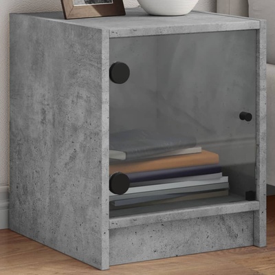 vidaXL Нощно шкафче със стъклена врата бетонно сиво 35x37x42 cm (836349)
