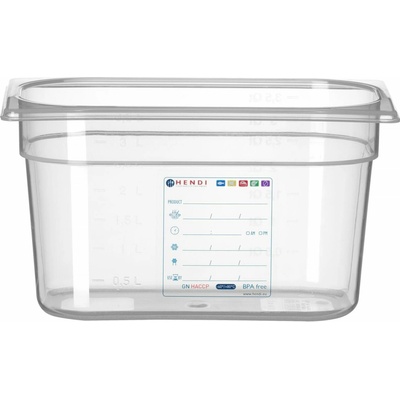 HENDI Kontajner GN 1/4 HACCP, HENDI, GN 1/4, 3,5L, Priehľadná, 265x162x(H)150mm