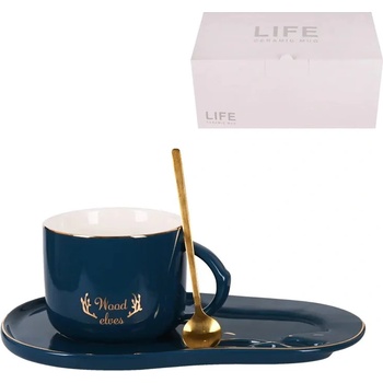 Луксозна чаша с чинийка и лъжичка /синьо- зелен/ (К85774-2)