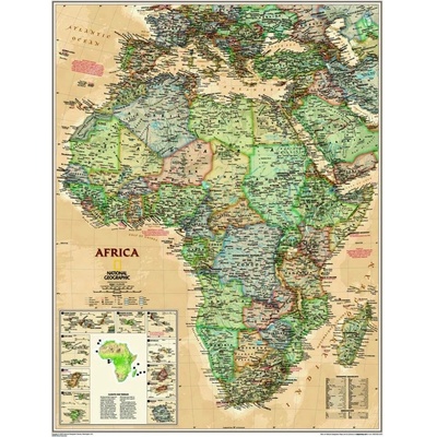 Afrika National Geographic Executive - nástěnná mapa 60 x 80 cm, lamino + stříbrný hliníkový rám