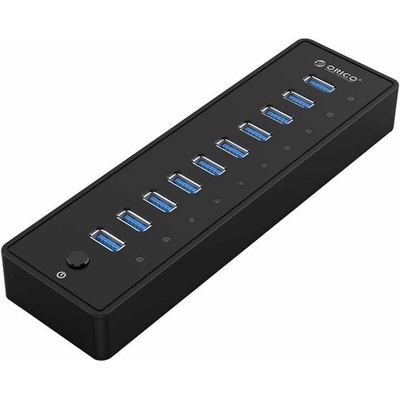 ORICO USB 10 Port Hub with Power Adapter - 10-портов USB 3.0 хъб със захранване за компютри и лаптопи (черен)