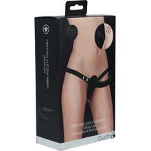 Ouch! Vibrating Rechargeable 10 Speed Silicone Ribbed Strap-On Adjustable Black