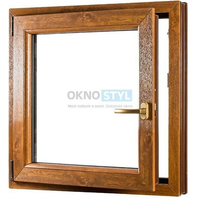 OKNOSTYL.cz jednokřídlé plastové okno otvíravo-sklopné levé REHAU 8000 x 9000 mm Bílá / Zlatý dub