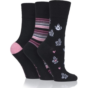Gentle Grip dámske 3 páry bavlnené ponožky FUN AFTERNOON TEA s voľným lemom