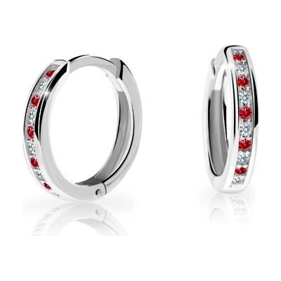Danfil dětské náušnice kroužky C3343 z bílého zlata s kamínky Ruby Dark