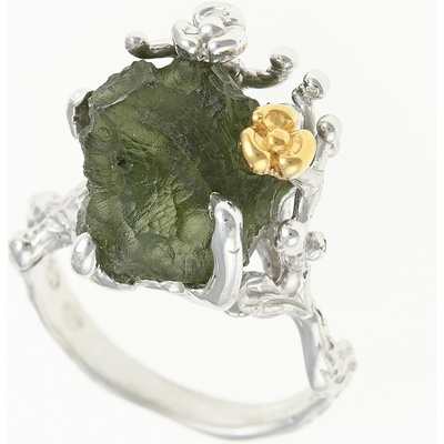 My Moldavite Stříbrný prsten s přírodním vltavínem 11431