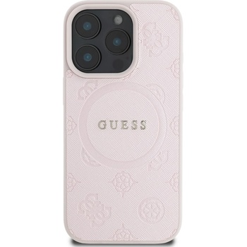 GUESS Предпазен калъф Guess Saffiano Peony Stamp MagSafe за iPhone 16 Pro, розов