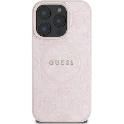 GUESS Предпазен калъф Guess Saffiano Peony Stamp MagSafe за iPhone 16 Pro, розов