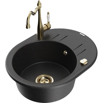 Mexen Kevin гранитна мивка с 1 отделение с отцедник и кухненски смесител Carla, черен/сребърен металик - 6517-73-670700-50 (6517-73-670700-50)