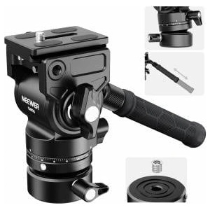 NEEWER Video Tripod Fluid Head with +/-7° Leveling Base (φ48mm), Mini Pan Tilt Video Head Mount made of Metal with Arca QR Plate, Telescopic Handle for Compact Video Camera DSLR Camera max Load 5kg GM35