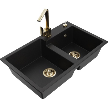 Mexen Tomas гранитна мивка с 2 камери и кухненски смесител Rita, черен - 6516-77-670300-50 (6516-77-670300-50)