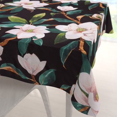 Biante bavlna čtvercový ubrus Sandra SA-300 Květy magnolie na černém 150x150cm