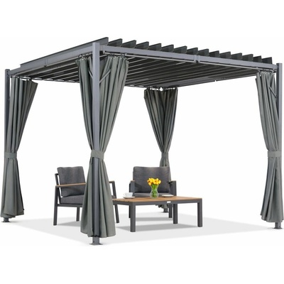 Garden Point terasová pergola Tasos 3x3 m se závěsy Antracitová