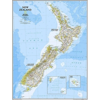 National Geographic Nový Zéland - nástěnná mapa Classic 60 x 77 cm Varianta: bez rámu v tubusu, Provedení: laminovaná mapa v lištách