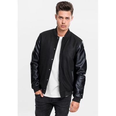 Urban Classics Мъжко колежанско яке Urban Classics blk/blk с кожени ръкавиUB-TB201-00017 - Черен, размер XS