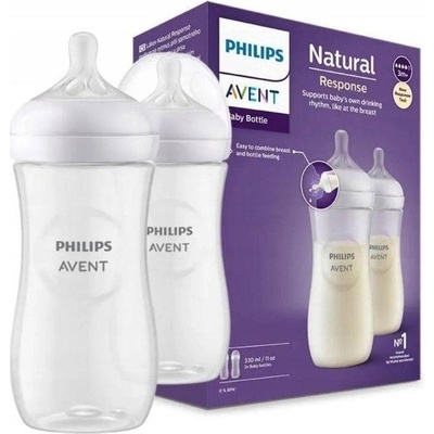 Avent láhve Natural Response průhledná dudlík pro podporu rytmu pití 330 ml 2 ks