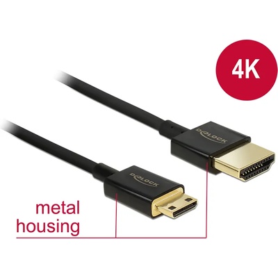 Delock кабел Високоскоростен HDMI с Ethernet - HDMI-A мъжки към HDMI Mini-C мъжки към HDMI Mini-C мъжки 4K 0, 5 м тънък Premium