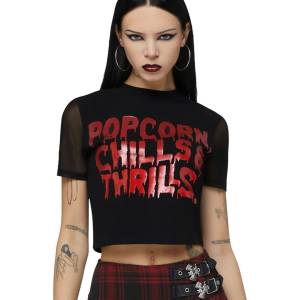 KILLSTAR дамска тениска (топ) KILLSTAR x ELVIRA - Popcorn, Chills And Thrills Baby - Black - KSRA014118