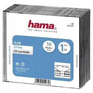 Hama Slim CD кутийки за дискове, опаковка от 10 бр, Прозрачен/Черен, HAMA-51275