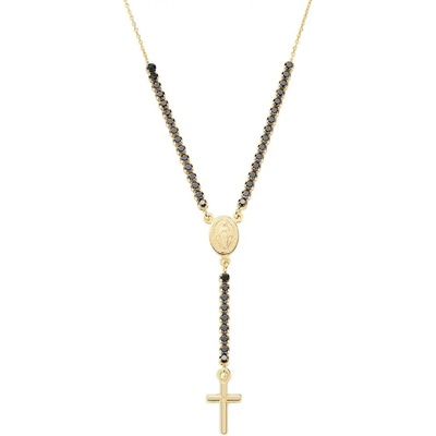 Amen Jedinečný pozlátený náhrdelník s čiernymi zirkónmi Rosary CLCRMIGNZ4
