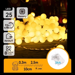 Aigostar - LED външна гирлянда 25xLED/3xAA/8 функции 2, 8 m IP44 топла бяла (AI1145)