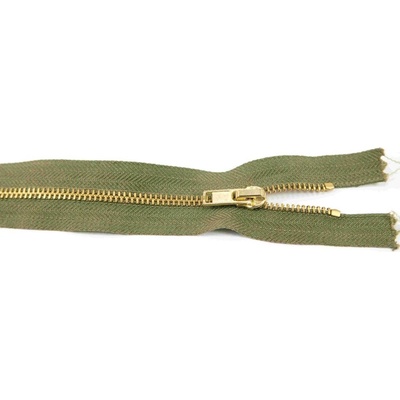 Nedeliteľný kovový mosadzný zips č.3 viac farieb - dĺžka (10 - 25 cm) 18 cm Khaki