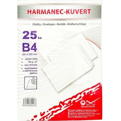Harmanec-Kuvert Poštové obálky B4 s páskou, biele, 25 ks 90g