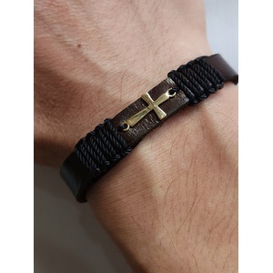  Златен кръст с кожа за мъж - kathrynbracelets - 179,00 лв