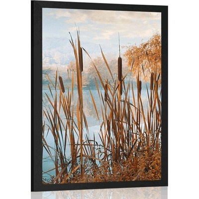 Plakát řeka uprostřed podzimní přírody - 20x30 black