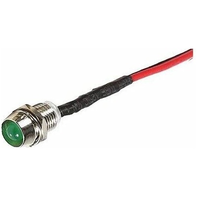 Kontrolka 12V LED Zelená do otvoru 8mm kovová s vodiči